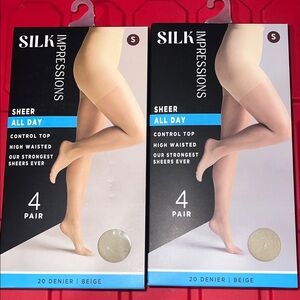 Silk Impressions Beige Sheer Control Top Pantyhose - 4 Pair